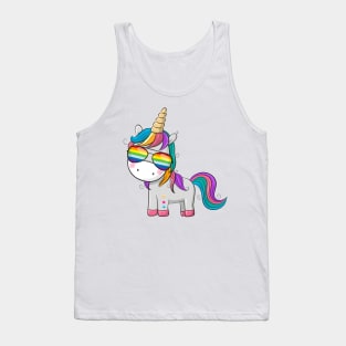 Cute unicorn with sunglasses colors of the rainbow. Tank Top